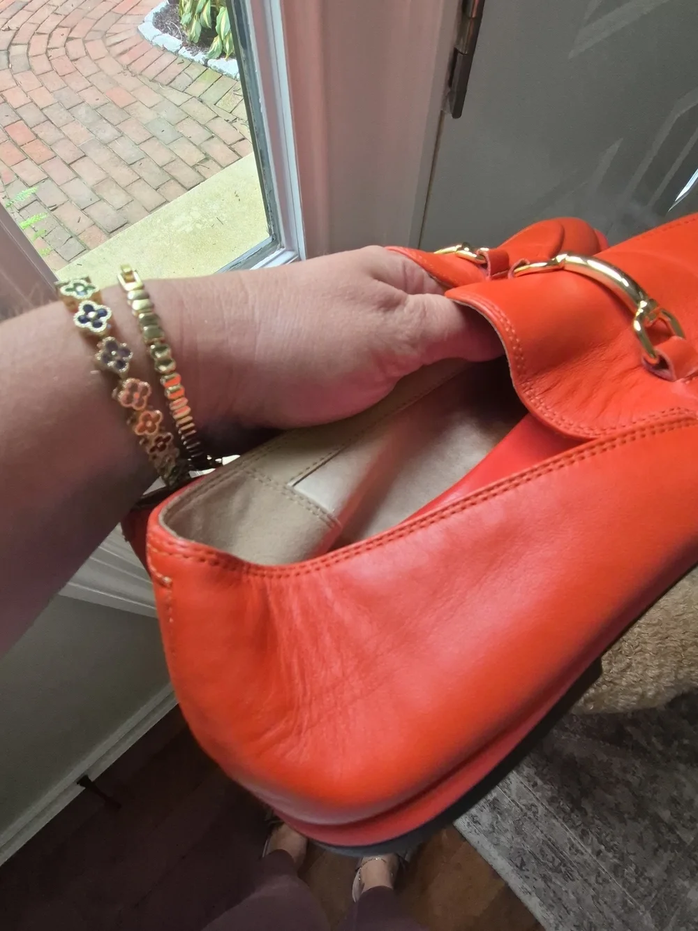 Michael Kors Women's Orange Leather Horsebit Loafers